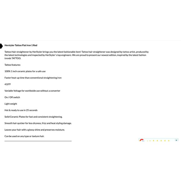 HerStyler Tattoo Flat Iron 1” Red Ceramic Hair Straightener Dual Voltage Y2K - Picture 14 of 14